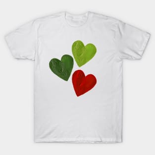 Scattered Hearts - Green and Red T-Shirt